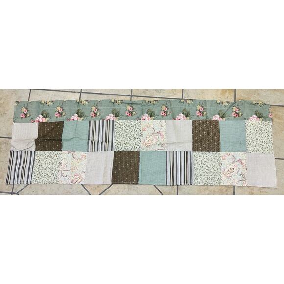 Set (4) Patchwork Valance Curtain 18"x60" Sage Green Floral Rose Tan Brown NEW - Picture 1 of 5